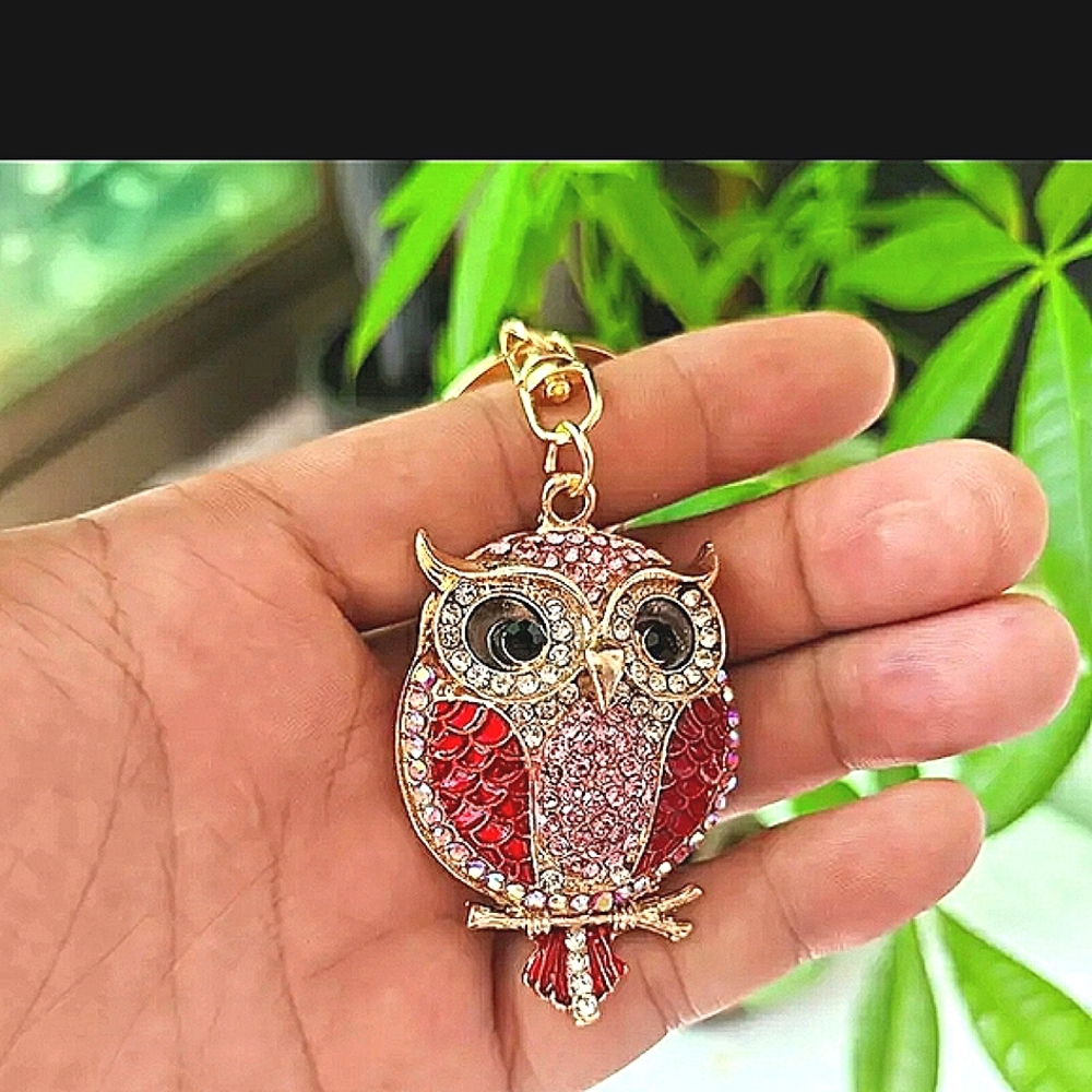 Rhinestone Owl Keychain/Purse Charms, Pink, Blue & Black. NWT
